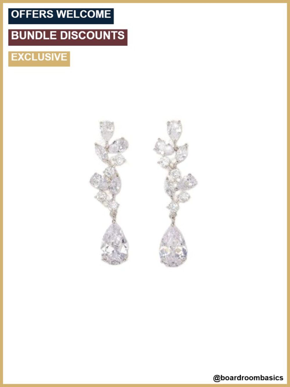 Bridal Wedding Earrings Cubic Zirconia Marquise Teardrop Drop Dangle